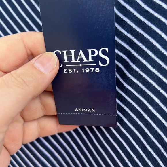 NWT Chaps by Ralph Lauren Pretty Navy White Stripe Flare Hem Tea Length Skirt - Picture 2 of 6